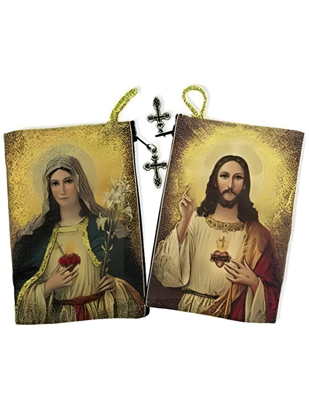Sacred Heart with Immaculate Heart Tapestry Rosary Pouch Keepsake 5 3/8 Inch